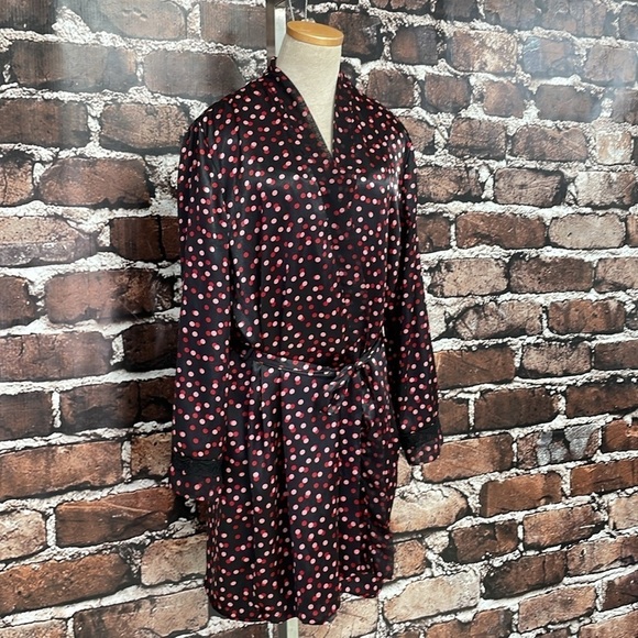 Delicates Robe & Chemise Set Women's L Large Black Red Pink Polka Dot Nightgown - Picture 11 of 17
